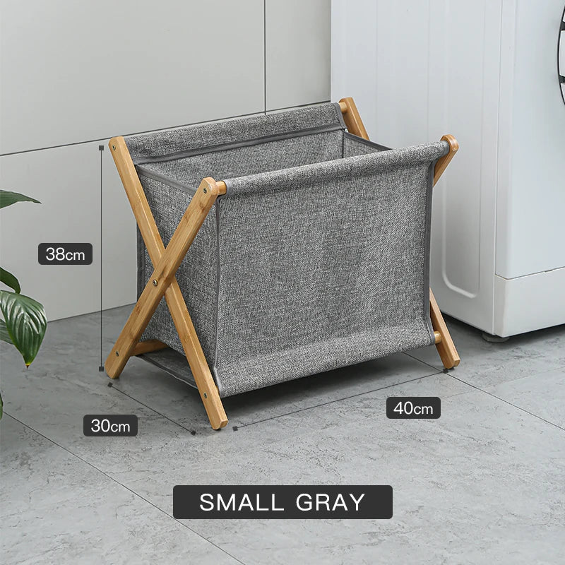 Dirty Clothes Laundry Basket Wood Bracket Foldable Cotton Linen Storage Baskets Bathroom Organizer Japanese Style Clothes Hamper