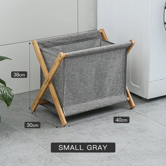 Dirty Clothes Laundry Basket Wood Bracket Foldable Cotton Linen Storage Baskets Bathroom Organizer Japanese Style Clothes Hamper