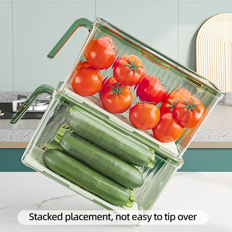 Stackable Refrigerator Storage Box with Lid & Handle - PET Food Container Organizer for Bread Vegetables Fruits Kitchen Home Use