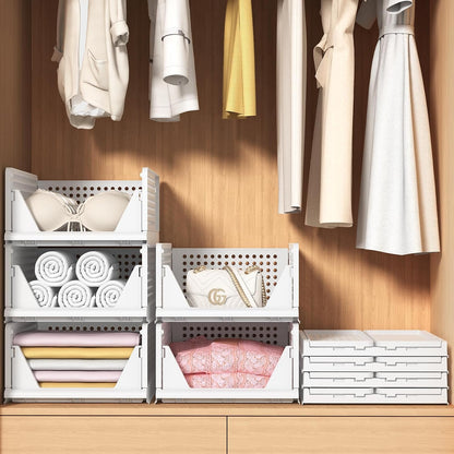 4 Set Faltbaren Kleiderschrank Organizer, Schrank Organizer- Weiß