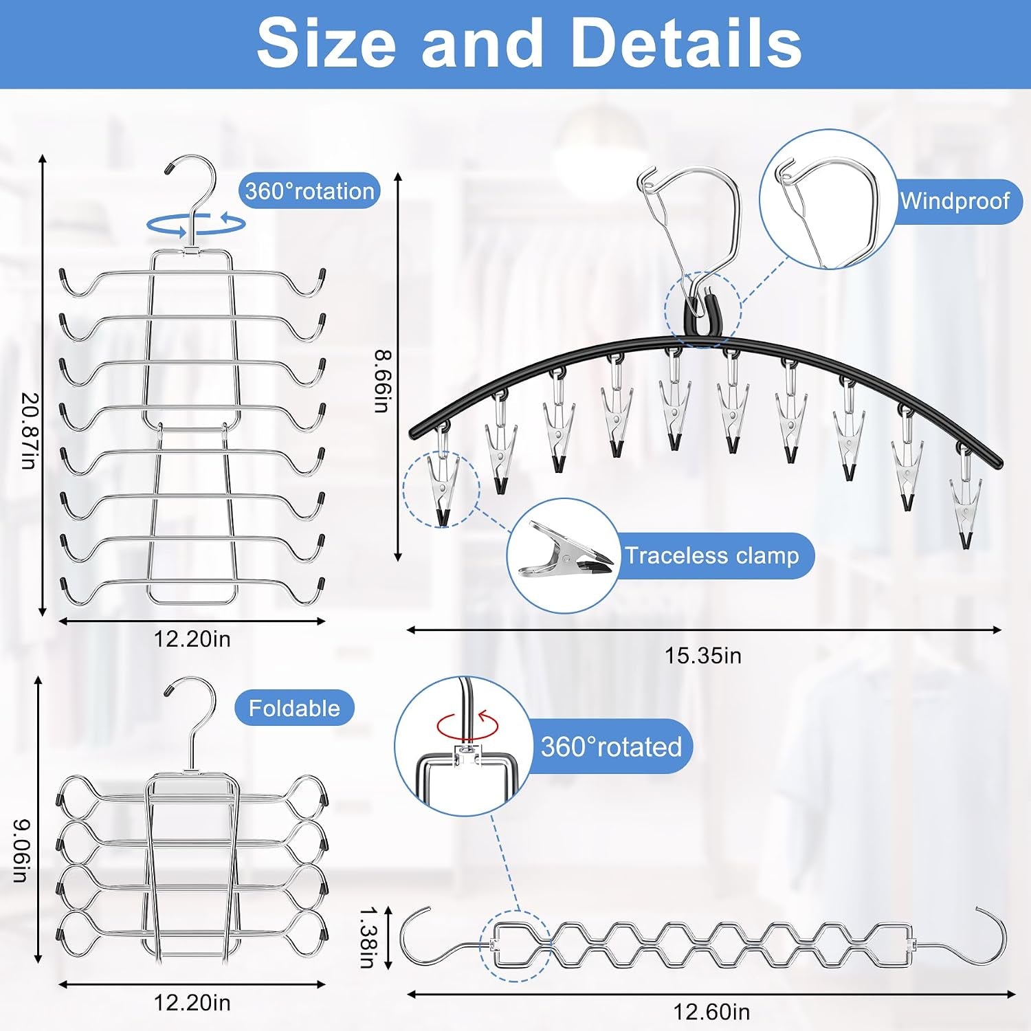 5Pcs Legging Organizer for Closet Tank Top Pant Hanger Space Saving