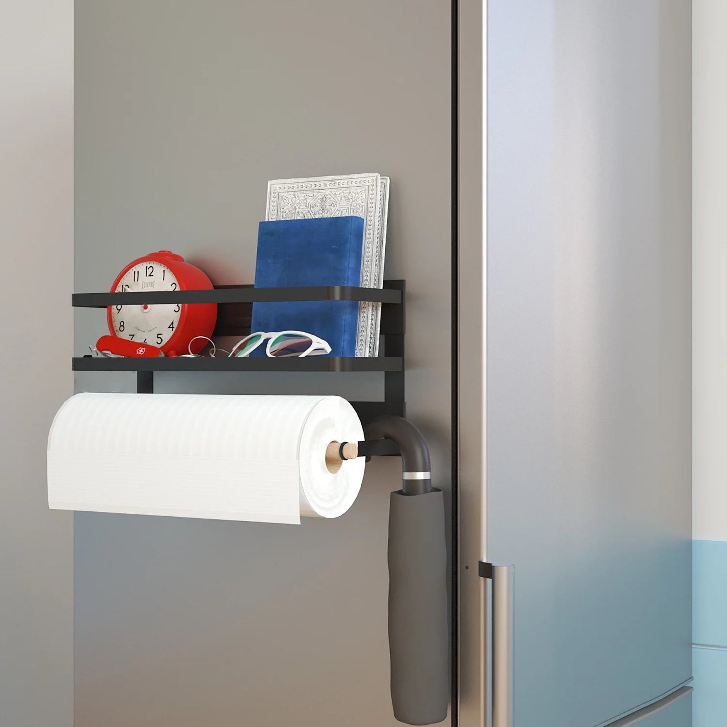 Magnetic Spice Rack and Paper Towel Holder for Refrigerator