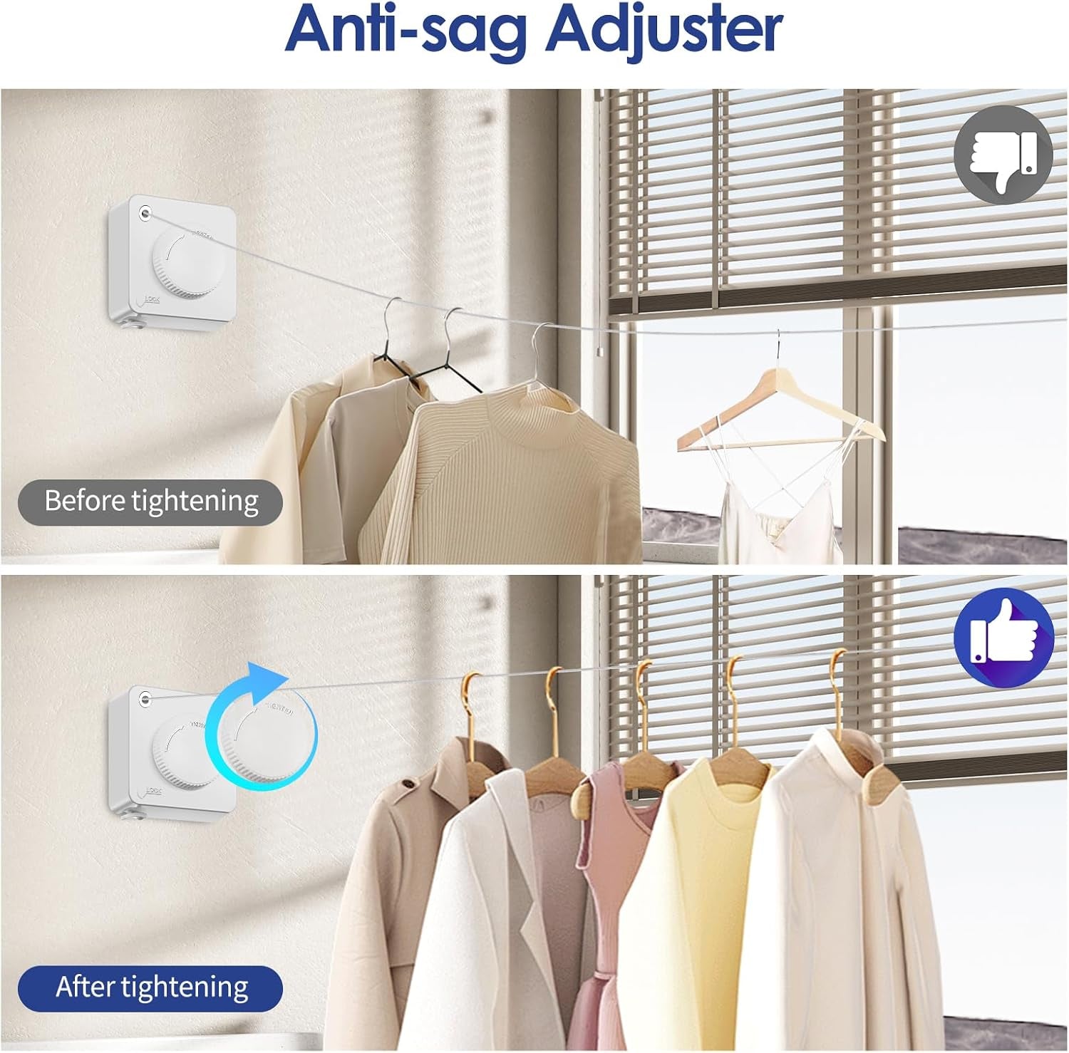 Retractable Clothesline Indoor, Non-Sagging Clothes Line Retracting Outdoors,15.6Ft Heavy Duty Clothes Drying Laundry Line, Wall Mounted Clothesline (White)