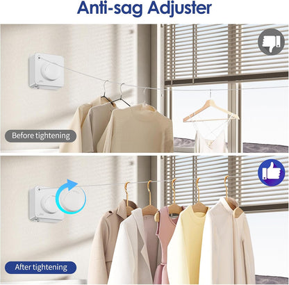 Retractable Clothesline Indoor, Non-Sagging Clothes Line Retracting Outdoors,15.6Ft Heavy Duty Clothes Drying Laundry Line, Wall Mounted Clothesline (White)