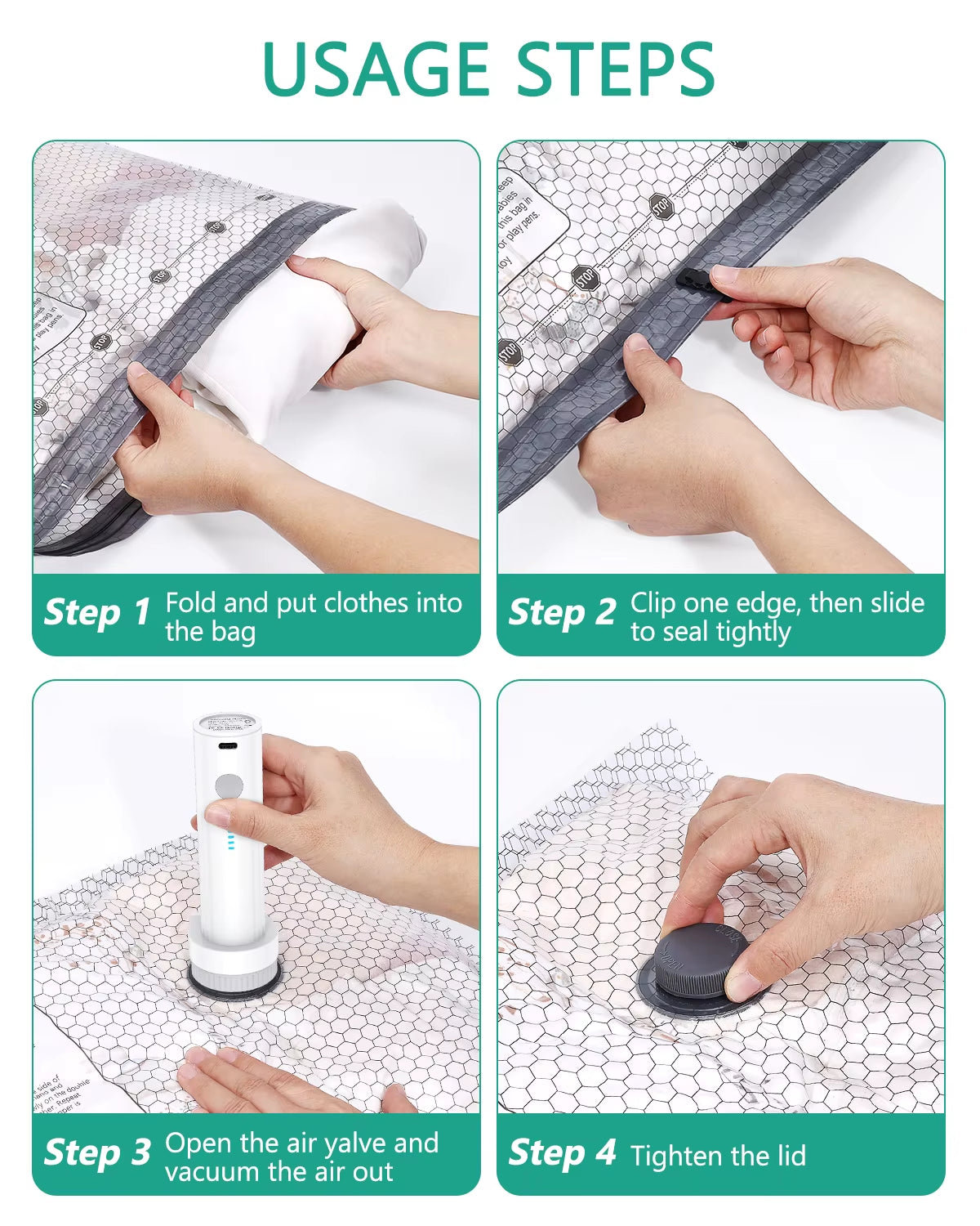 6Pcs Vacuum Storage Bags with Electric Air Pump Reusable Space Saver Bags One-Click Auto Vacuum Sealer Bags for Clothes Bedding