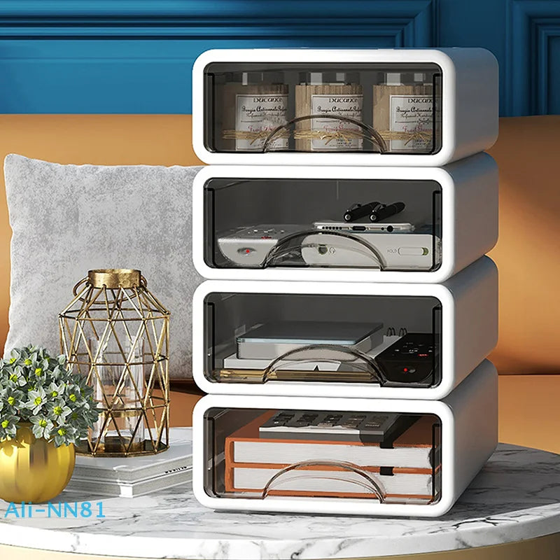 【N】Plastic Box Desktop Organizer Drawer Makeup Storage Box Stackable Jewelry Container Office Finishing Organizer Box