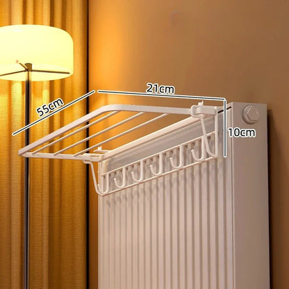 Heavy-Duty Wall-Mounted Radiator Rack - Pull-Out Clothes Drying Shelves & Rods | Space-Saving for Winter Garments (Black/White)