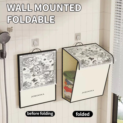 Wall Mounted Laundry Hamper Foldable Waterproof Dirty Clothes Storage Basket Large Capacity Bathroom Organizer Space Saving For