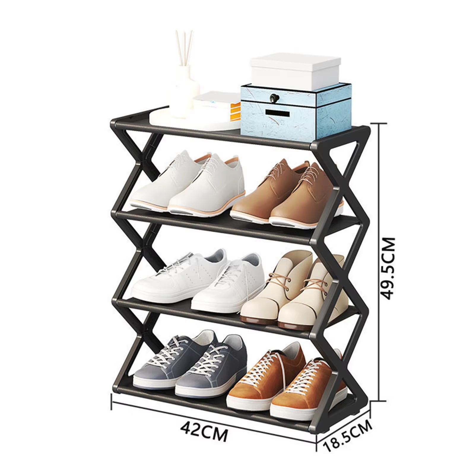4 Tier Foldable Shoe Rack Space Saving Standing Shoe Storage Organizer for Closet Hallway Entryway Bedroom 4 Tier Shoe Rack