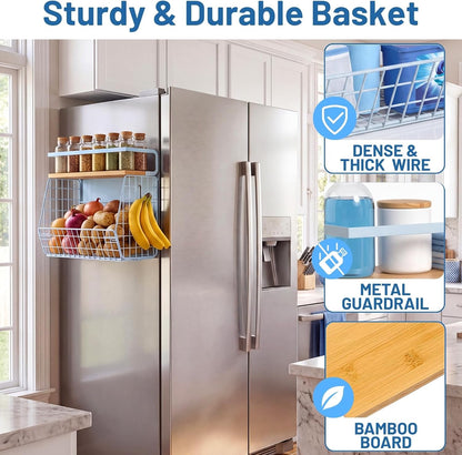 Magnetic Refrigerator Shelf with Wooden Lid for Fruit, Potato, and Onion Storage - Large Pantry Organizer and Spice Rack for Kitchen Counter and Cabinet (Blue, 1)