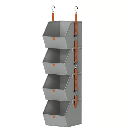 Hanging Closet Organizer 4 Tier - Clothes Hanging Shelves, Space-Saving Closet System, Storage Bins Bedroom Organization