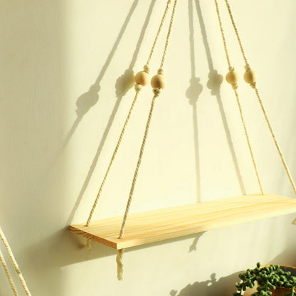 2 Pack Wall Shelves Macrame Wall Hanging Wooden Shelf Plant Storage Boho Home Decor Girls Living Room Decoration Holder Gift