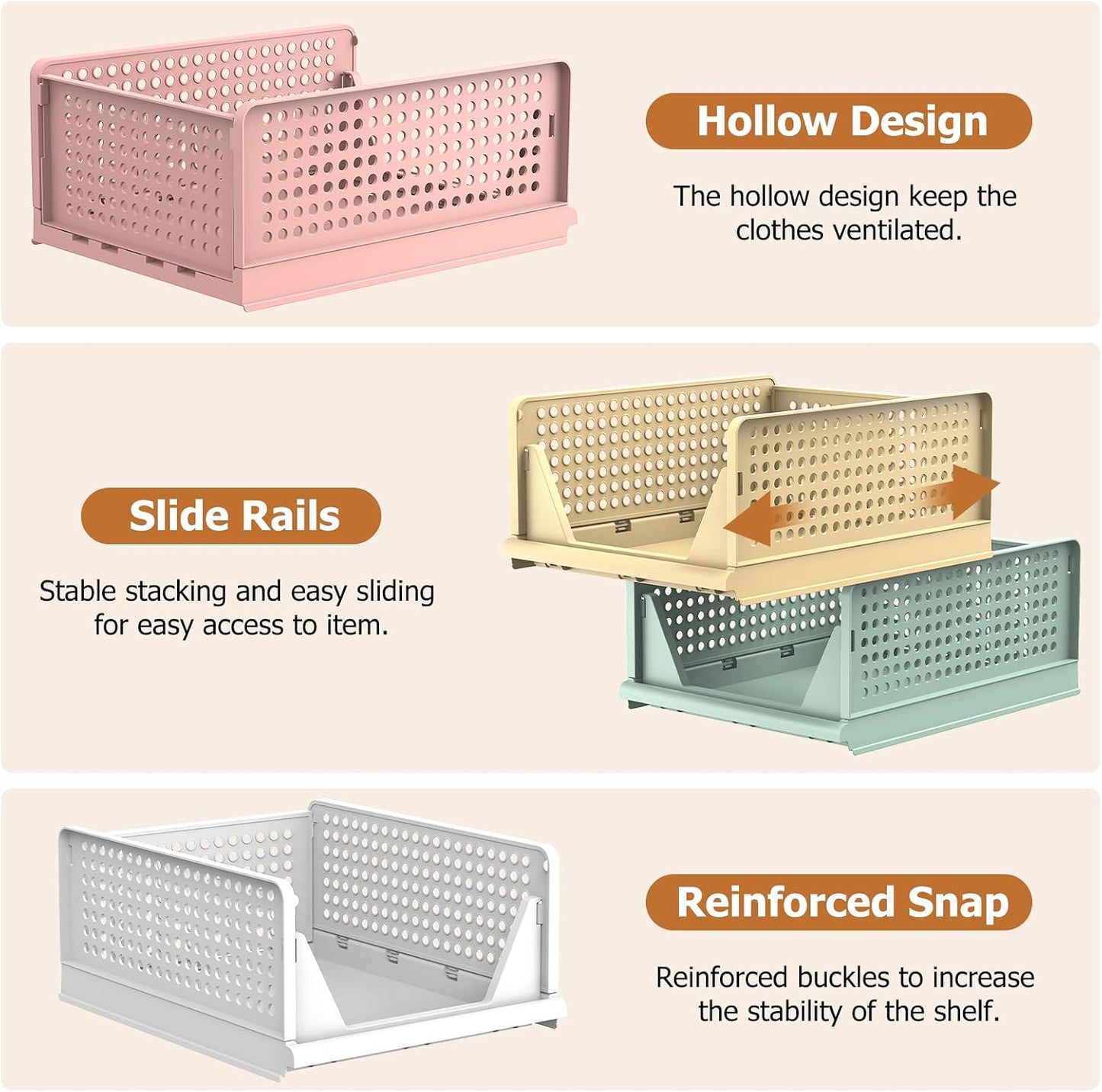 4 Set Faltbaren Kleiderschrank Organizer, Schubladenbox Stapelbaren Aufbewahrungsboxen Plastik Organizer Regal Schrank, Stapelschubladen Für Kleidung Schlafzimmer Küche Badezimmer-Bunt