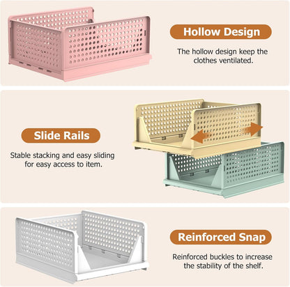 4 Set Faltbaren Kleiderschrank Organizer, Schubladenbox Stapelbaren Aufbewahrungsboxen Plastik Organizer Regal Schrank, Stapelschubladen Für Kleidung Schlafzimmer Küche Badezimmer-Bunt