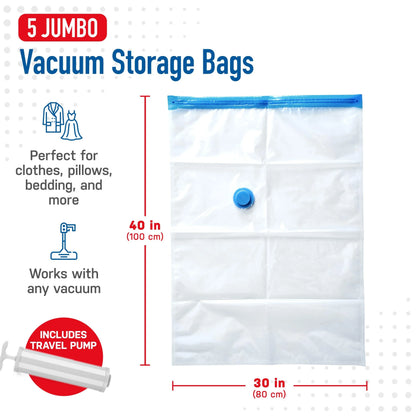 20 Pack Vacuum Storage Bags, Space Saver Compression for Comforters and Blankets, Sealer Clothes Hand Pump Included