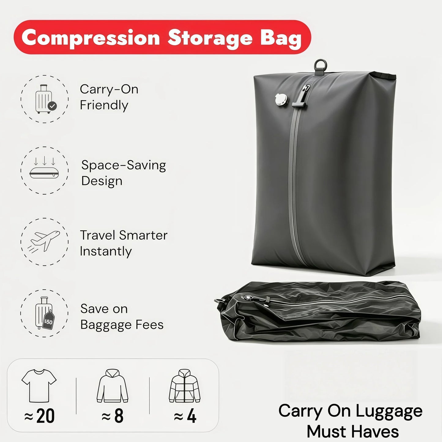 Compression Vacuum Bags for Travel Essentials Gadgets, Space Saver Suitcase Luggage Organizer Traveling Duffle Bag for Clothes