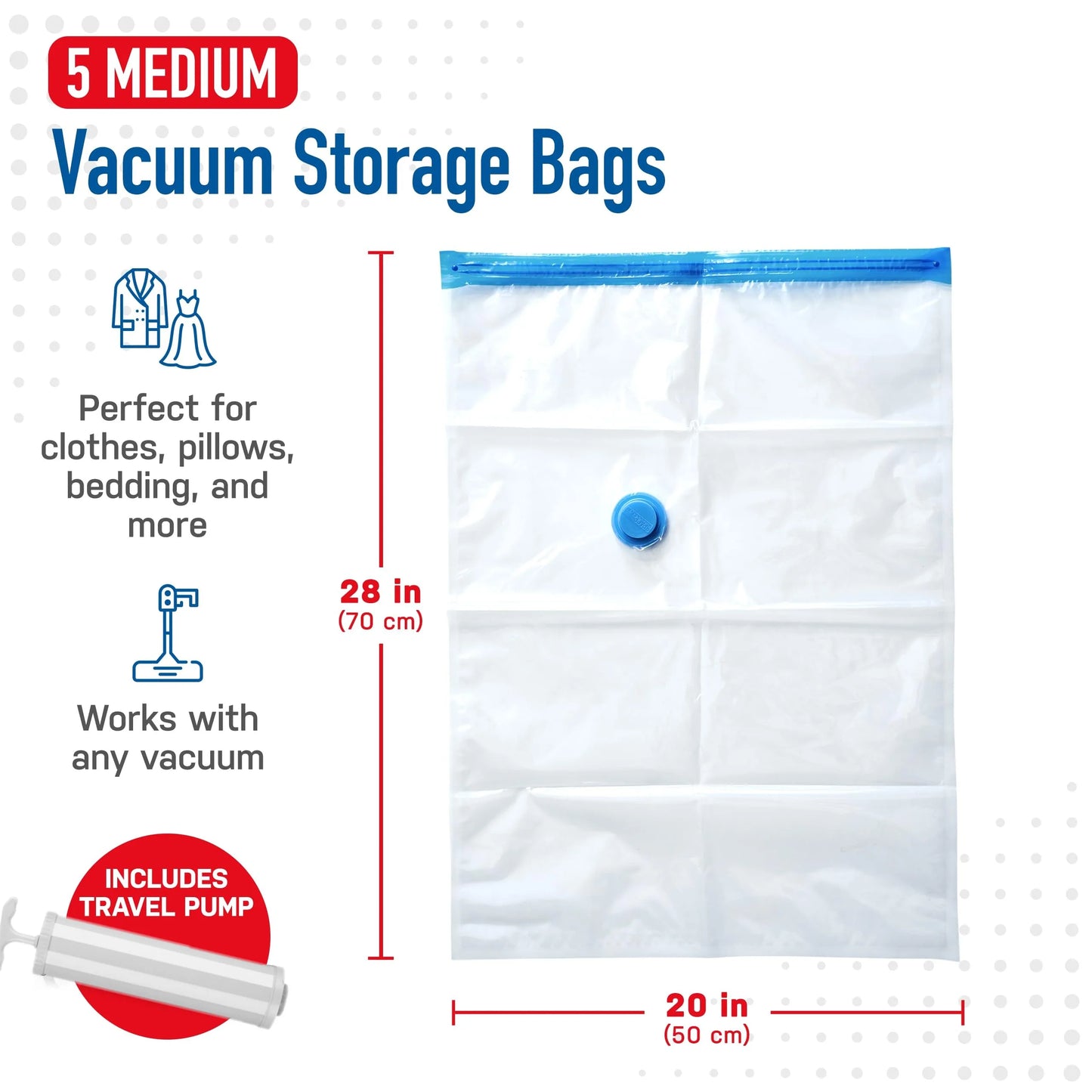 20 Pack Vacuum Storage Bags, Space Saver Compression for Comforters and Blankets, Sealer Clothes Hand Pump Included