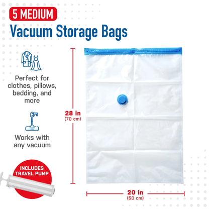 20 Pack Vacuum Storage Bags, Space Saver Compression for Comforters and Blankets, Sealer Clothes Hand Pump Included