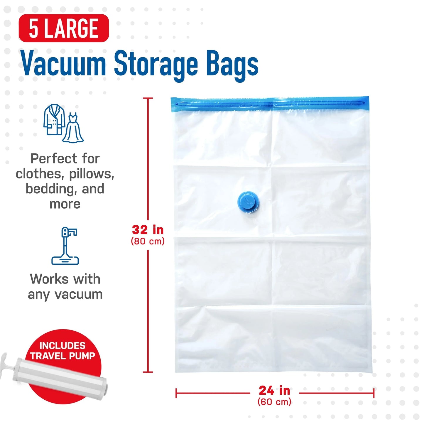 20 Pack Vacuum Storage Bags, Space Saver Compression for Comforters and Blankets, Sealer Clothes Hand Pump Included