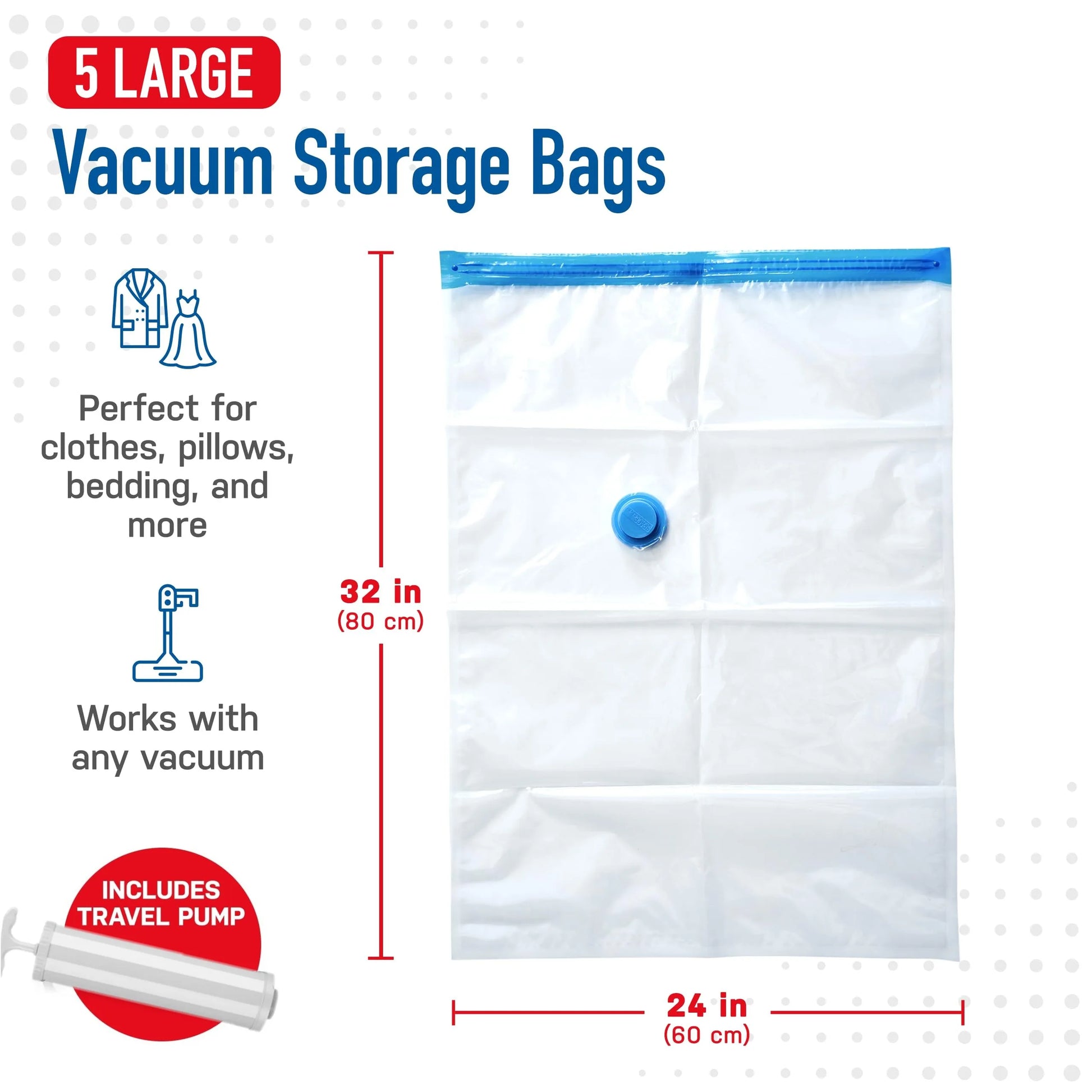 20 Pack Vacuum Storage Bags, Space Saver Compression for Comforters and Blankets, Sealer Clothes Hand Pump Included