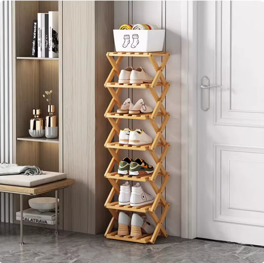 2-9 Tiers Bamboo Shoe Rack without Installation Small Shoe Rack, Foldable Shoe Storage Rack, Shoe Organizer for Entryway