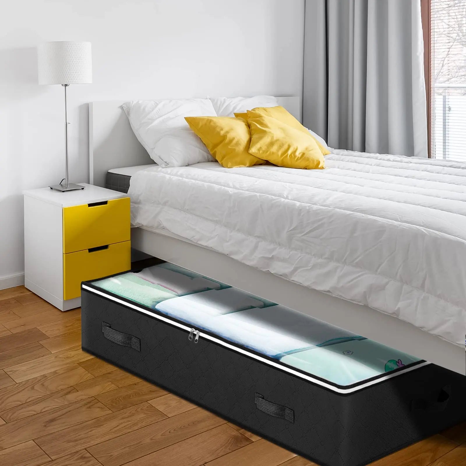 3 Pack under Bed Storage Container Organizer Large Capacity under Bed Clothes Storage Box Foldable Storage Bag with Clear Window