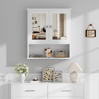 Bathroom Medicine Cabinet with Mirror, Wall Mounted, White