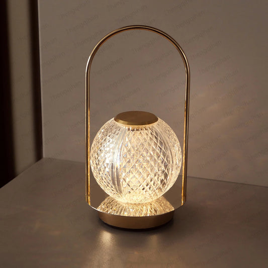 Wireless Table Lamp Rechargeable Portable Bedroom Bedside Touch Crystal Desk Lamp Night Light LED Decor Lights for Bar Coffee