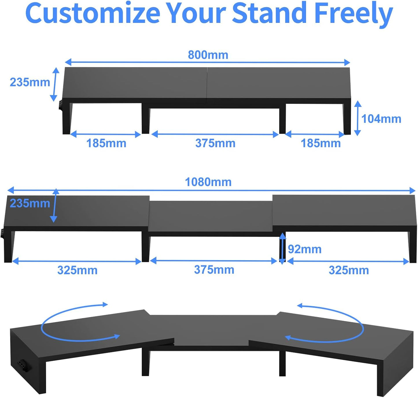 Monitor Stand Riser with Adjustable Length and Swivel Angles