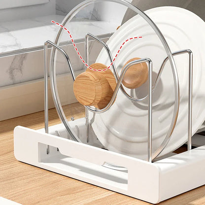 Expandable Pans Organizer Rack 7 Adjustable Compartments Dish Storage Rack Pot Lid Organizer Pots Holder Kitchen Utensils Rack