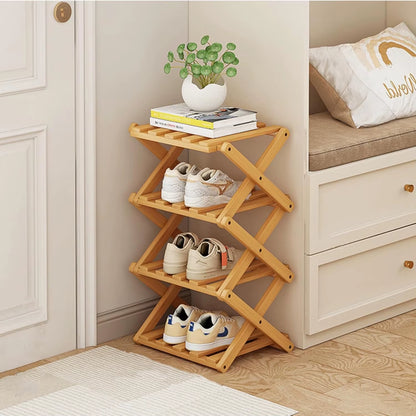 2-9 Tiers Bamboo Shoe Rack without Installation Small Shoe Rack, Foldable Shoe Storage Rack, Shoe Organizer for Entryway