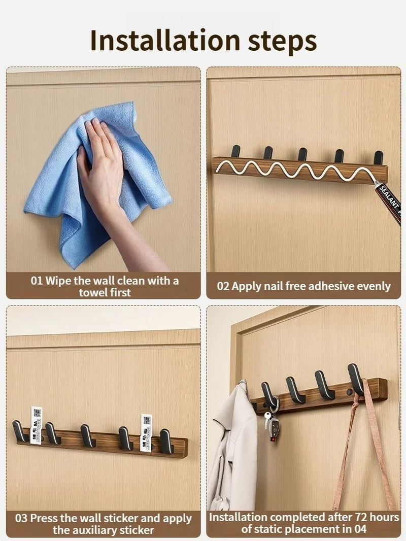 Wood Hooks Strong Hook Wall Hanger Sticker Hanging Coat Rack Clothes Hanger Shower Robe Hook Kitchen Bathroom Towel Hooks