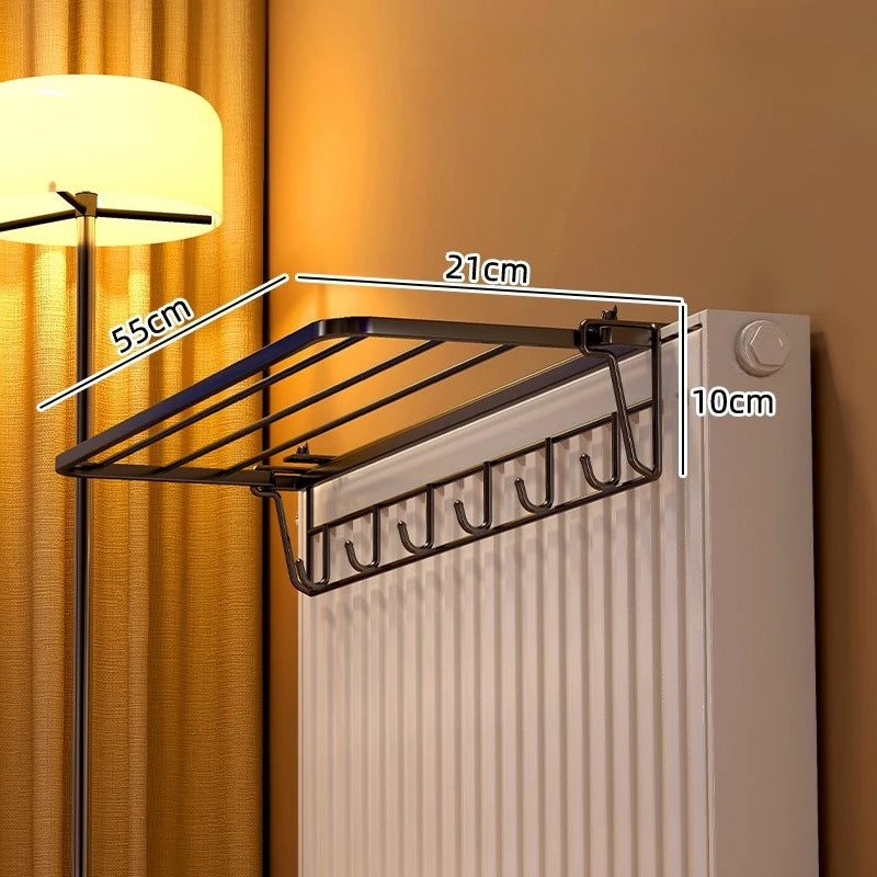 Heavy-Duty Wall-Mounted Radiator Rack - Pull-Out Clothes Drying Shelves & Rods | Space-Saving for Winter Garments (Black/White)