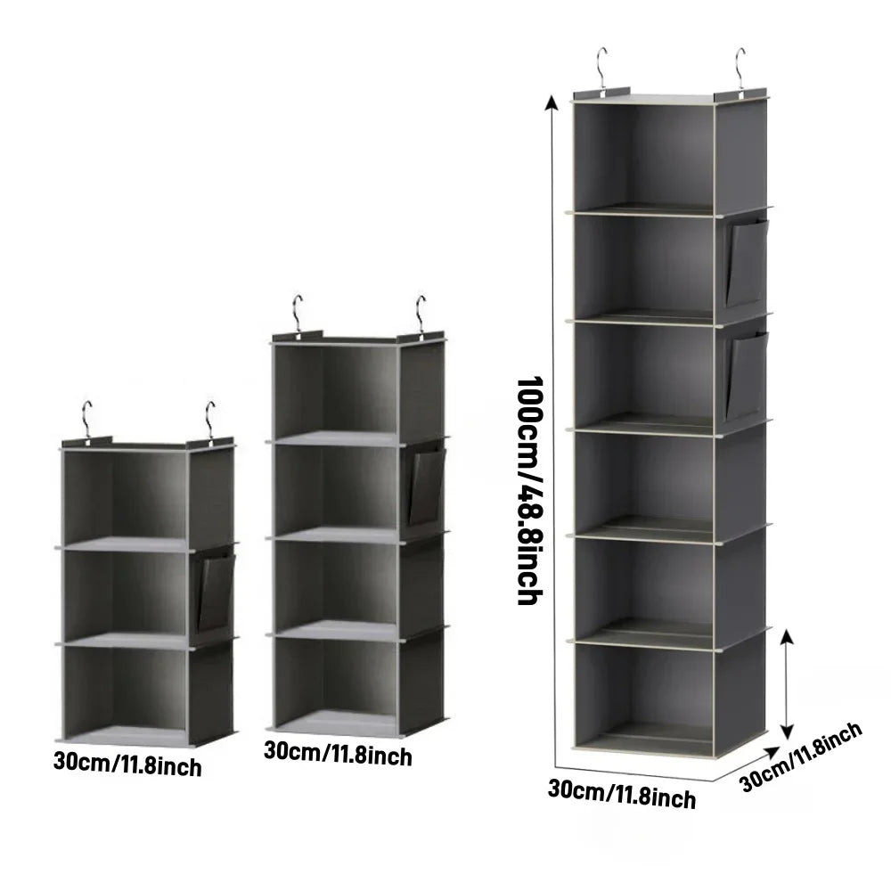 Foldable 6-Shelf Hanging Closet Organizer with Hooks Space Saving Fabric Wardrobe Storage for Bedroom Dorm Travel