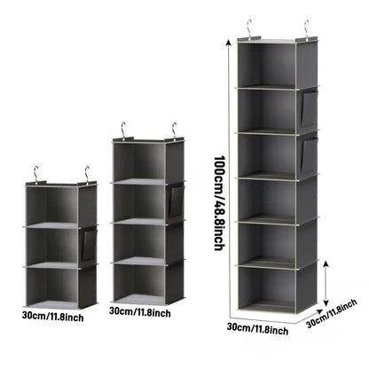 Foldable 6-Shelf Hanging Closet Organizer with Hooks Space Saving Fabric Wardrobe Storage for Bedroom Dorm Travel