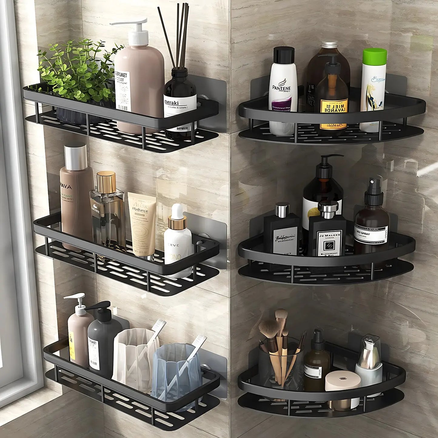 Wall Mounted Rectangular Rack Wall Mounted Shower Shampoo Rack No Drill Rack Tripod Bathroom Rack Towel Rack