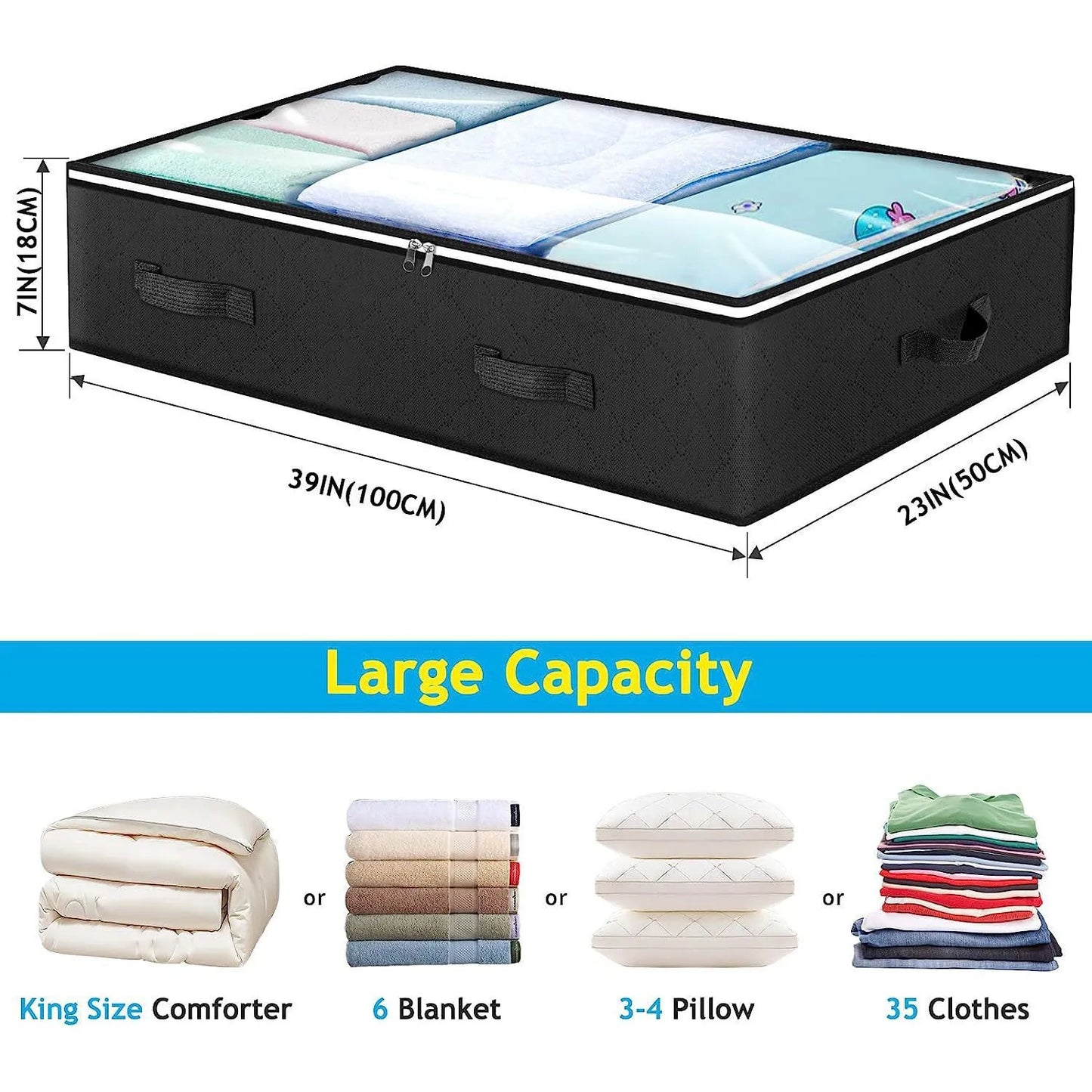 3 Pack under Bed Storage Container Organizer Large Capacity under Bed Clothes Storage Box Foldable Storage Bag with Clear Window