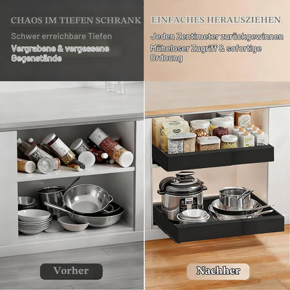 Teleskopschublade Zum Kleben, (53 CM Tiefe) Ausziehbare Schublade Küche, Küchenschubladen Organizer Mit 3-Schienen-System, Slide Out Drawer Kein Bohren Und Nageln Erforderlich, Schwarz, 2 Stück