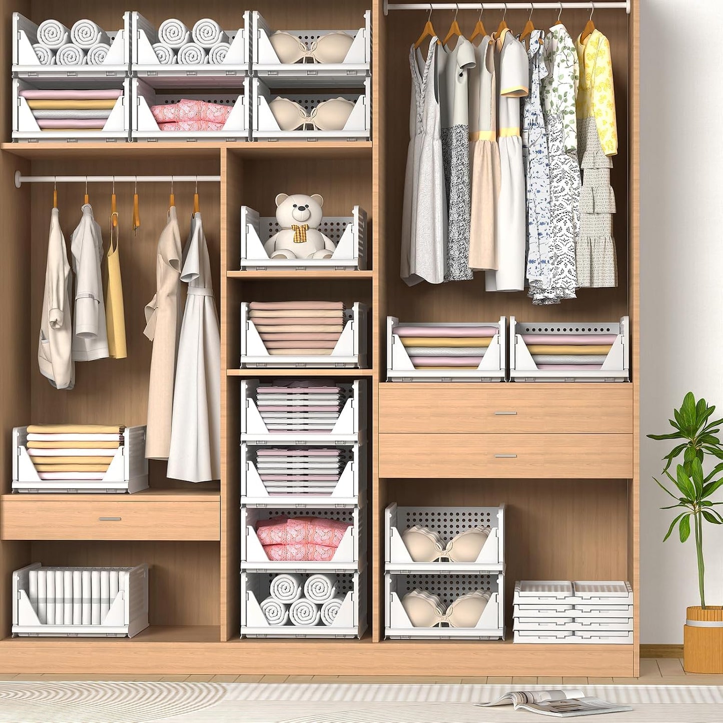 4 Set Faltbaren Kleiderschrank Organizer, Schrank Organizer- Weiß