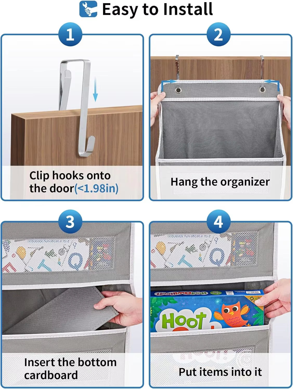 Over the Door Organizer Storage 5 Shelf Hanging Door Organizer with 5 Large Capacity Pockets for Bedroom Bathroom 1Pcs