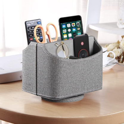 PU Leather 360° Rotatable Remote Control Organizer for Nightstands