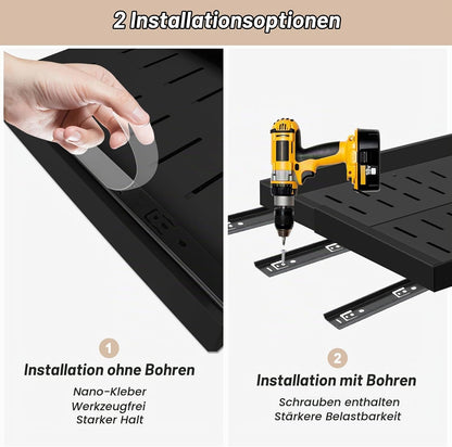 Teleskopschublade Zum Kleben, (53 CM Tiefe) Ausziehbare Schublade Küche, Küchenschubladen Organizer Mit 3-Schienen-System, Slide Out Drawer Kein Bohren Und Nageln Erforderlich, Schwarz, 2 Stück