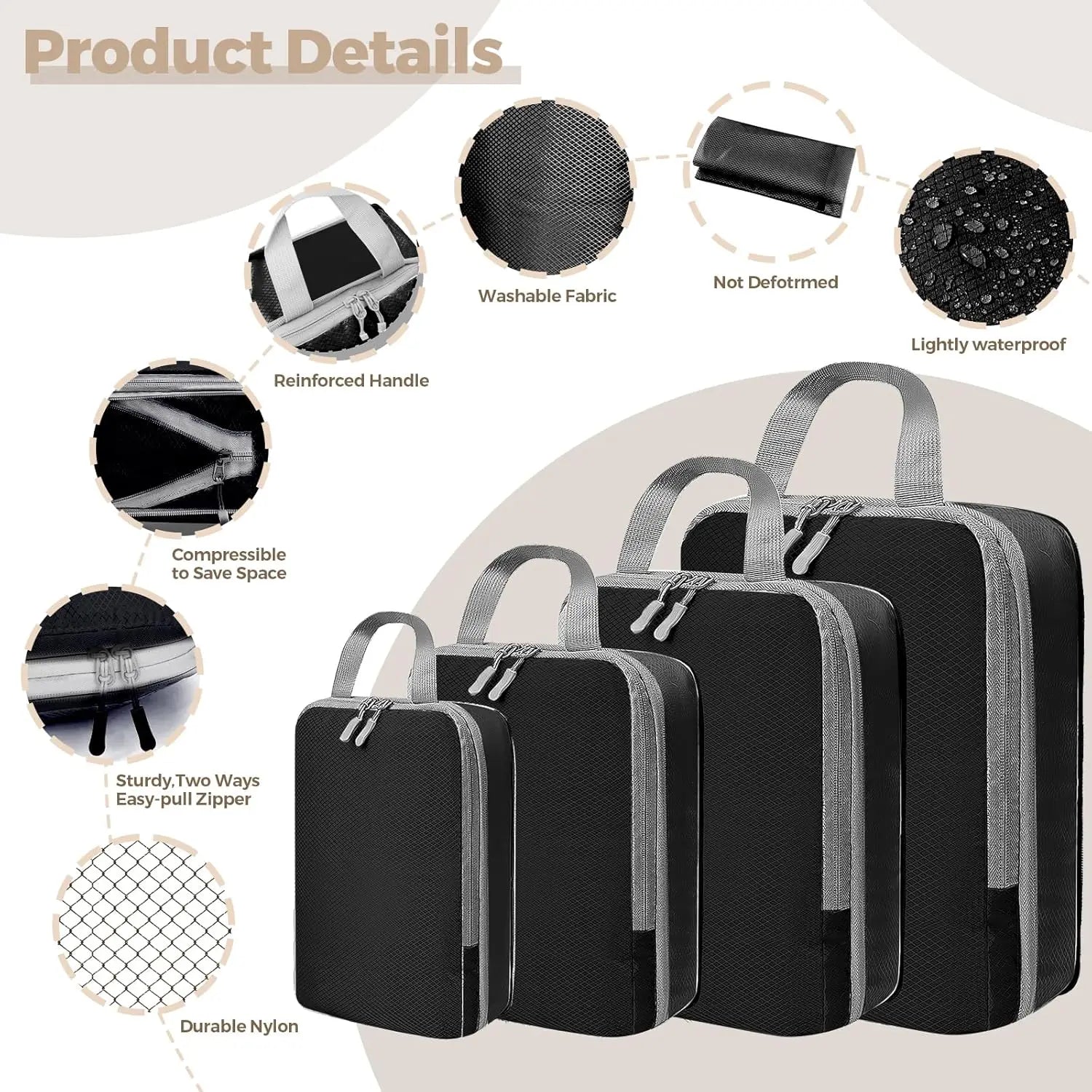 Compression Packing Cubes for Travel, Luggage Packing Organizer Bag Compressible Expandable Organizer Cubes for Carry on Travel