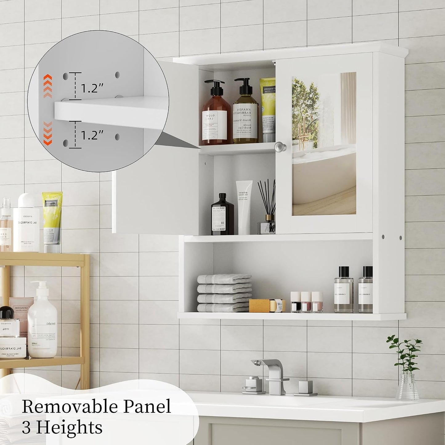 Bathroom Medicine Cabinet with Mirror, Wall Mounted, White