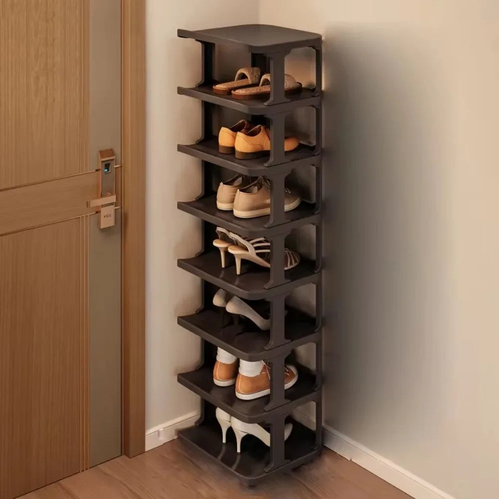 Removable Vertical Shoe Rack 2-8 Layers Saving Space Layered Shoe Cabinets Anti-Drop Stackable Shoes Storage Organizer Doorway