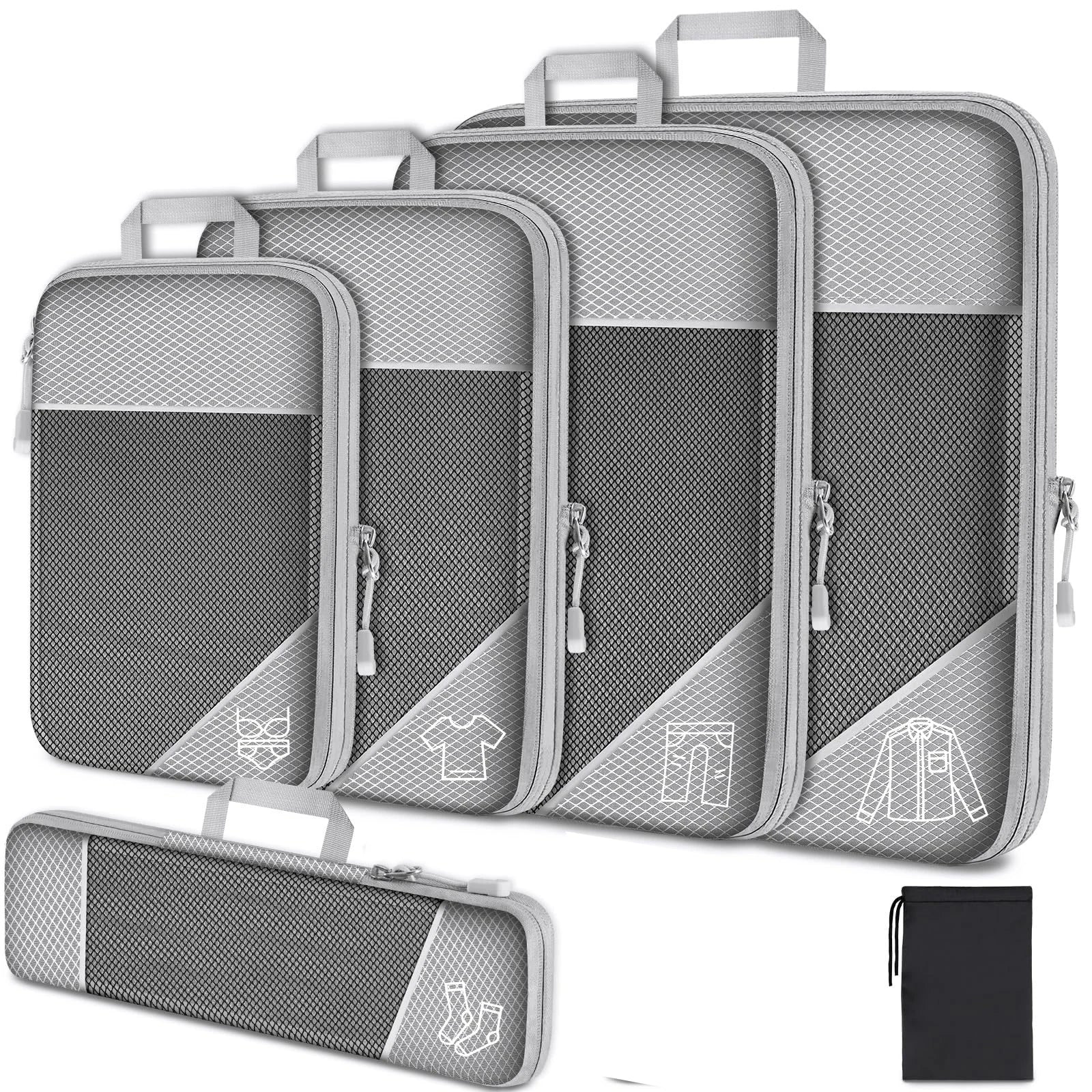 6PCS Travel Compressed Packing Cubes Storage Organizer Set with Shoe Bag Mesh Visual Luggage Portable Lightweight Suitcase Bag