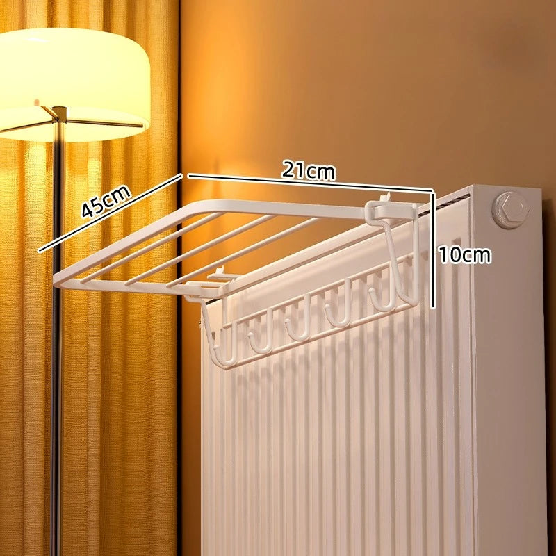 Heavy-Duty Wall-Mounted Radiator Rack - Pull-Out Clothes Drying Shelves & Rods | Space-Saving for Winter Garments (Black/White)