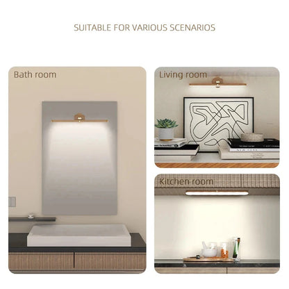 Wooden LED Night Light Mirror Front Fill Light Portable Rechargeable Magnetic Wall Lamp for Bedroom Bedside Lamp Touch Switch