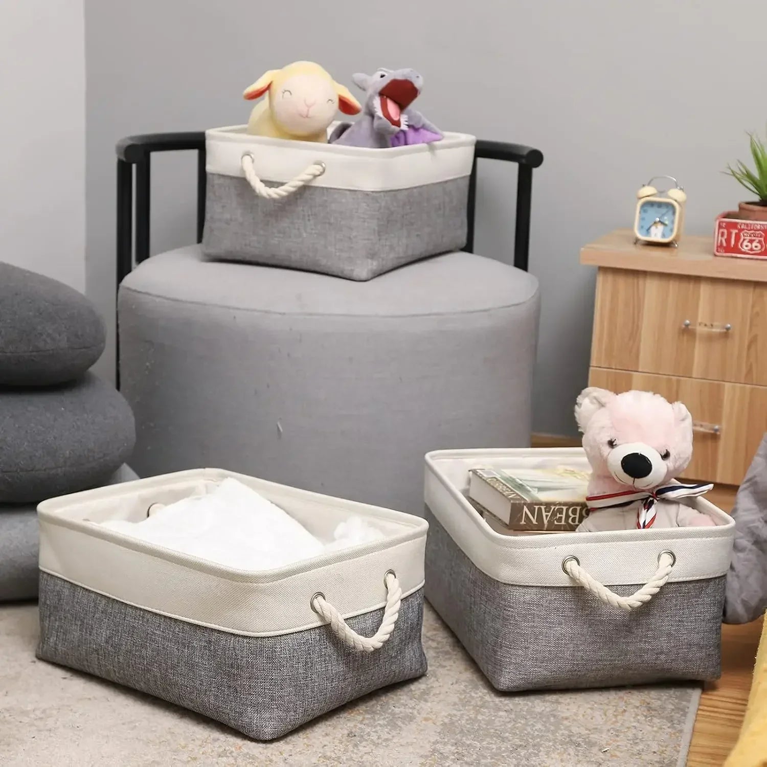 Folding Linen Storage Box with Handles Space-Saving Cube Organizer Basket for Home Supplie Baby Toys Clothes Books Organizer