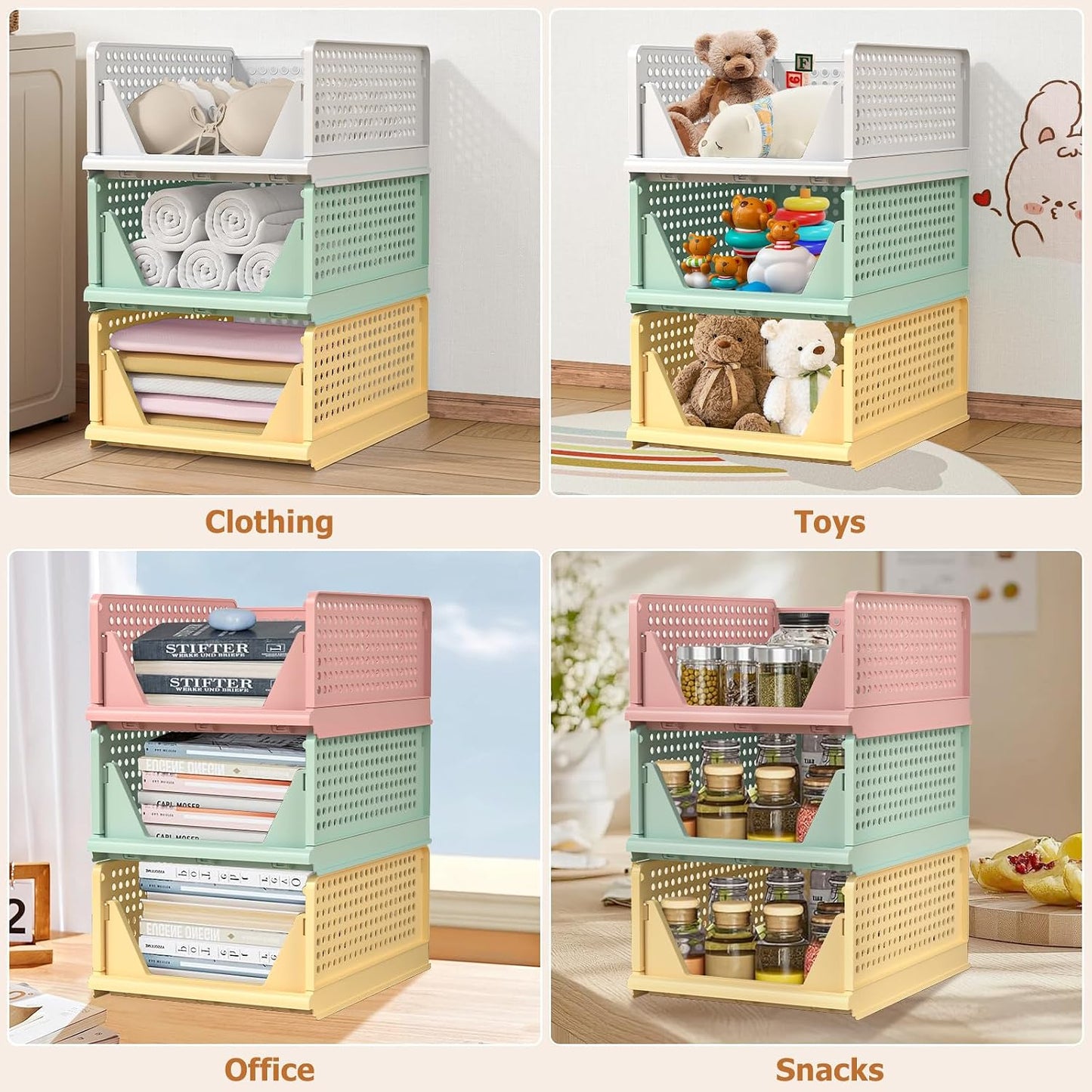 4 Set Faltbaren Kleiderschrank Organizer, Schubladenbox Stapelbaren Aufbewahrungsboxen Plastik Organizer Regal Schrank, Stapelschubladen Für Kleidung Schlafzimmer Küche Badezimmer-Bunt